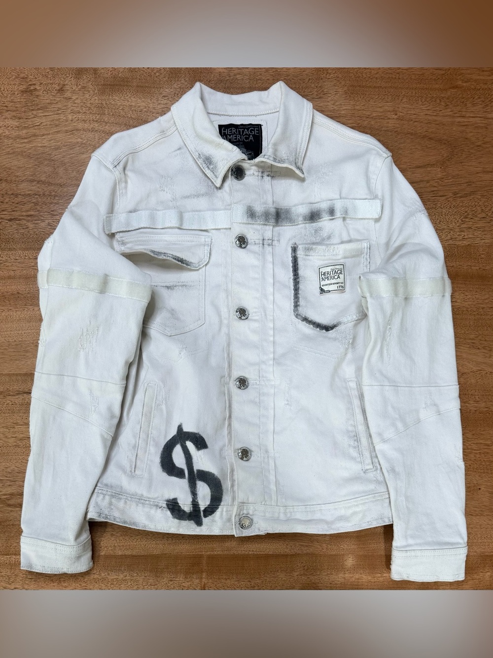 Heritage America | Men’s White Denim Button-Up Jacket | Size Medium